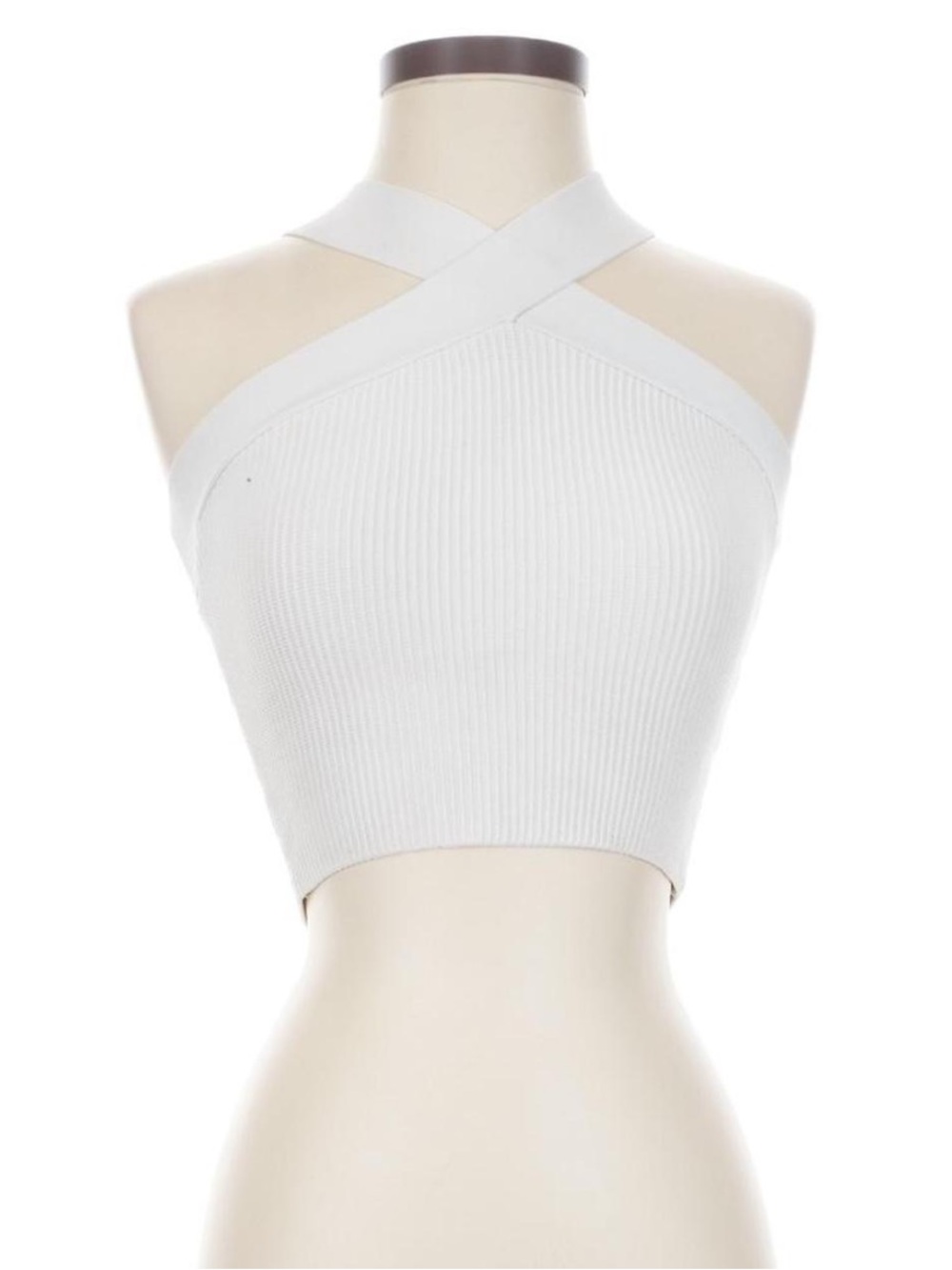 Aritzia Babaton Sculptknit White ribbed halter neck crop top w/ body contour 2XS